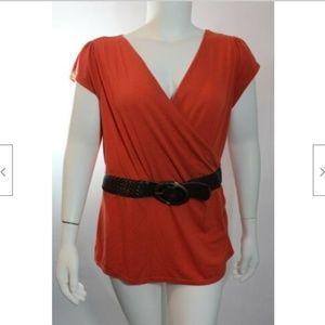 Dots Top Size 2X Orange Suplice Neck Belted Knit